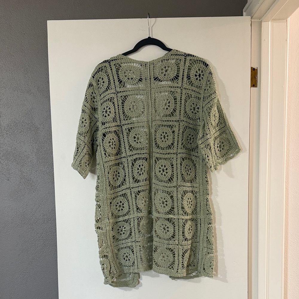Very J Olive Green Crochet Open Front Cardigan - Picture 5 of 7